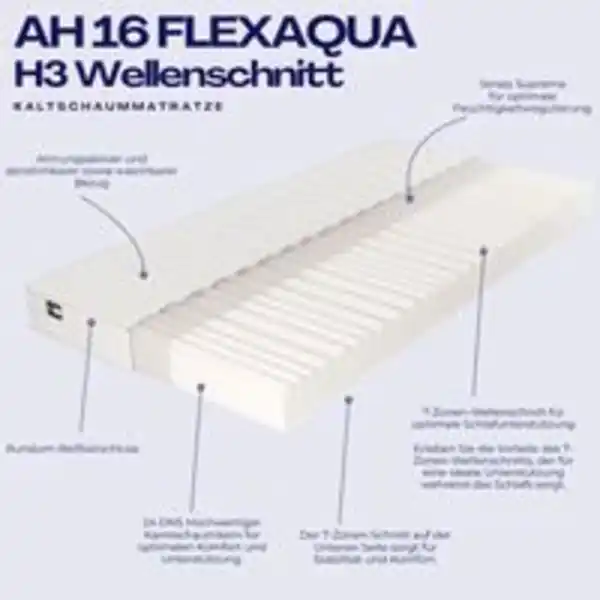 Bild 2 von AH16 FlexAqua Kaltschaummatratze H3, 7-Zonen Wellenschnitt – 16 cm Höhe