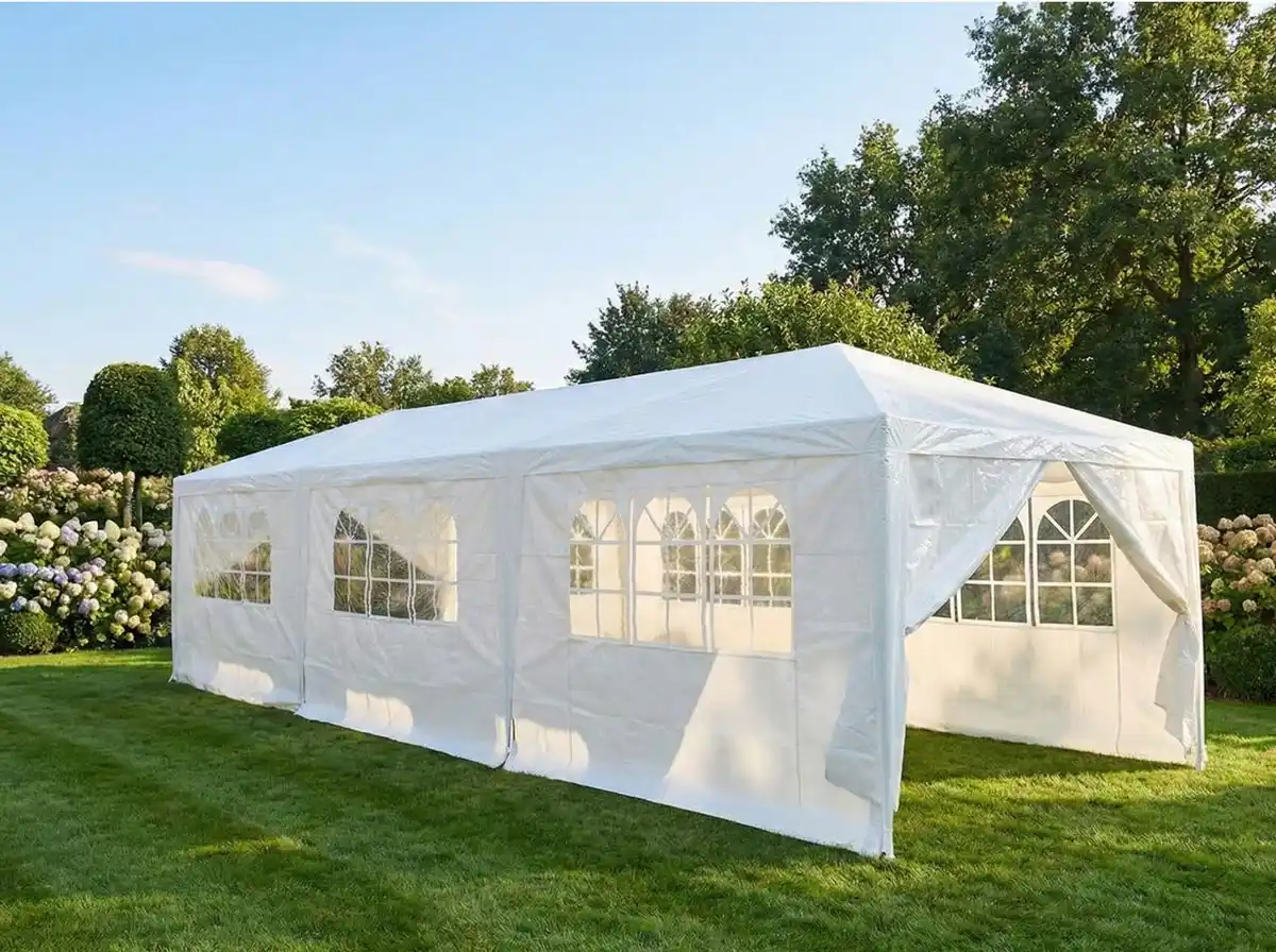 Bild 1 von Partyzelt Pavillon Faltbar Pop-Up mit 8 Seitenwänden, ca. 900 x 300 x 250 cm – Weiß