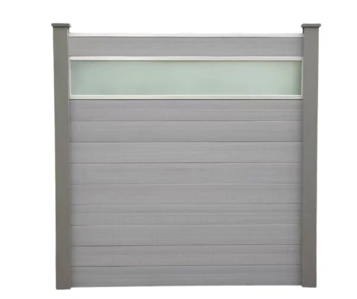 Bild 1 von WPC-Sichtschutzzaun CAMILA - mit Glasdesign 1x Zaunelement + 2x Pfosten - Hellbraun