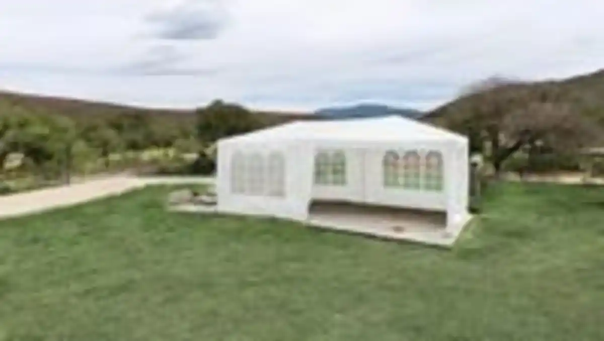Bild 3 von Pavillon mit 5 Seitenwänden, aus behandeltem Stahl und Polyethylen ca. 600 x 300 x 250 cm – Weiß