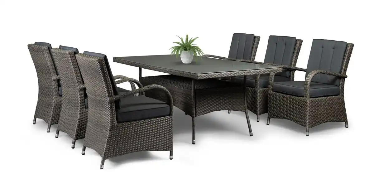 Bild 1 von 19tlg. Dining Set Sitzgruppe DUBLIN aus Aluminium inkl. Polsterauflage, Braun