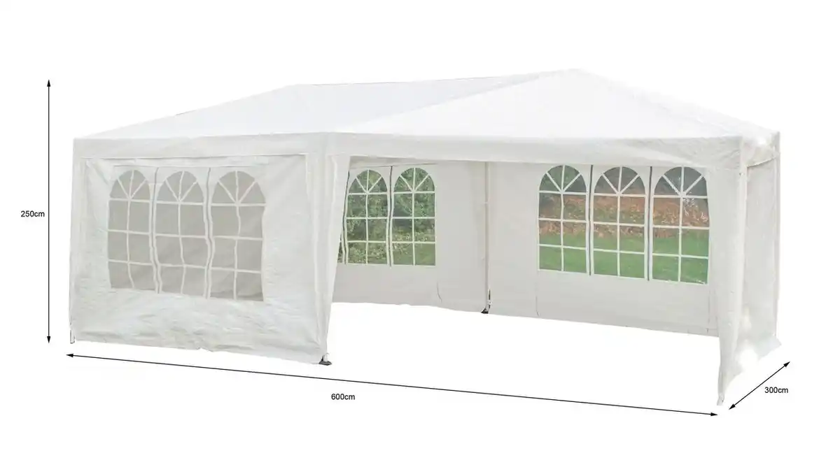 Bild 1 von Pavillon mit 5 Seitenwänden, aus behandeltem Stahl und Polyethylen ca. 600 x 300 x 250 cm – Weiß