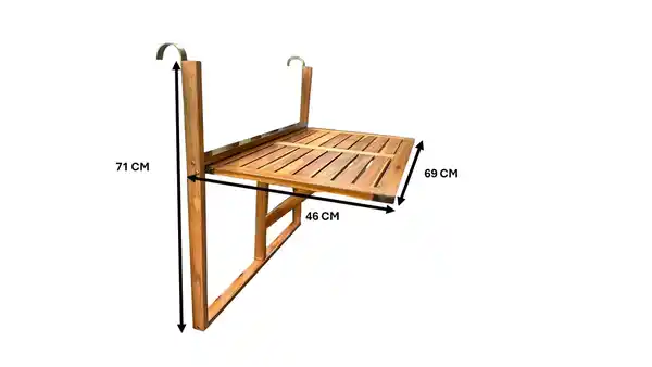 Bild 4 von Klappbarer Balkon-Hängetisch aus FSC Akazienholz, ca. 69 x 71 x 46 cm - Natürlicher Holzton