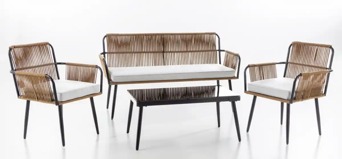Bild 1 von 7tlg. Lounge-Set Sitzgruppe MARRY aus Aluminium und Rope-Geflecht inkl. Polsterauflage - Braun
