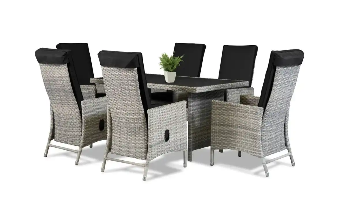 Bild 1 von 13tlg. Dining Set Sitzgruppe JUNIO aus Aluminium inkl. Polsterauflage, braun-grau
