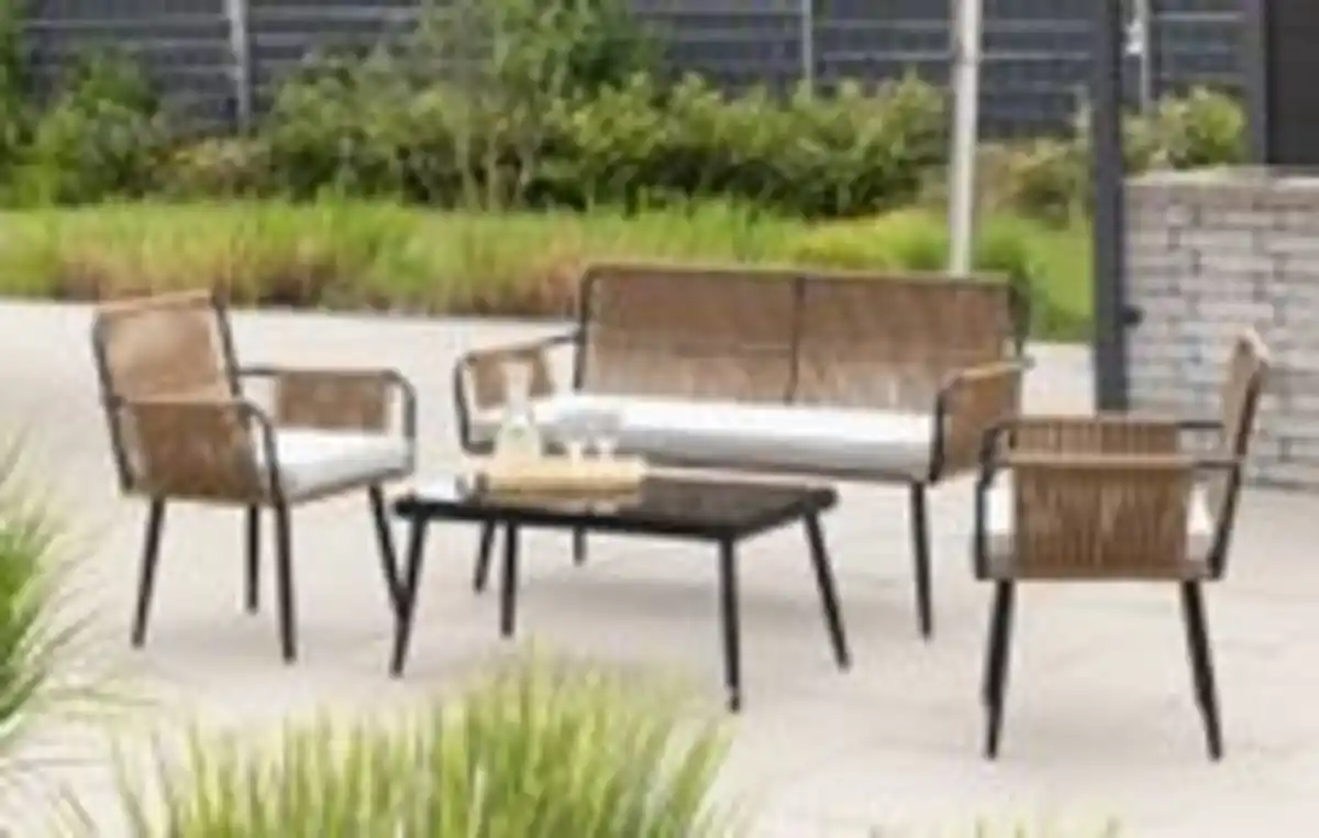 Bild 2 von 7tlg. Lounge-Set Sitzgruppe MARRY aus Aluminium und Rope-Geflecht inkl. Polsterauflage - Braun