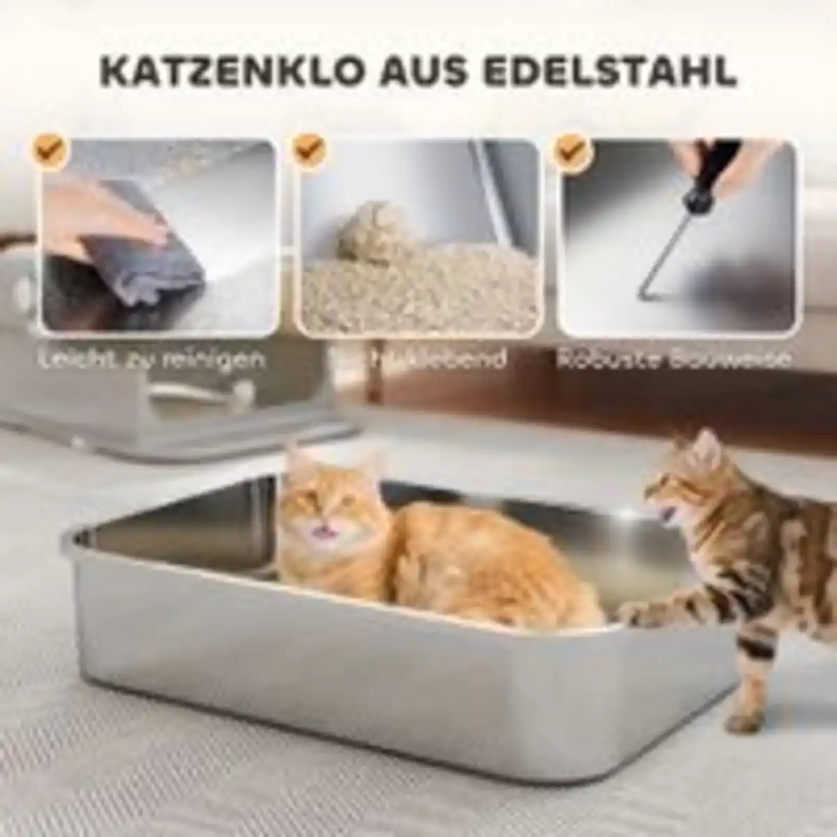 Bild 3 von Katzenklo Edelstahl mit Deckel XXL Katzentoilette mit Doppeltüren, Streuschaufel