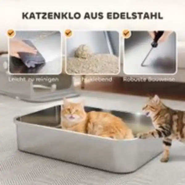 Bild 3 von Katzenklo Edelstahl mit Deckel XXL Katzentoilette mit Doppeltüren, Streuschaufel