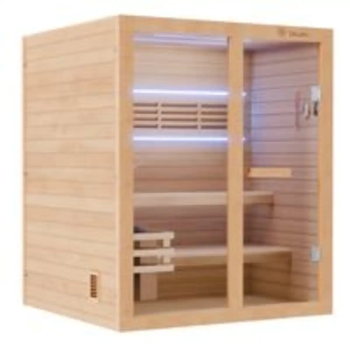 Bild 3 von Finnische Sauna TOFINO 160x150 Kabine aus Hemlock Tannenholz mit 4,5 kW Harvia Ofen