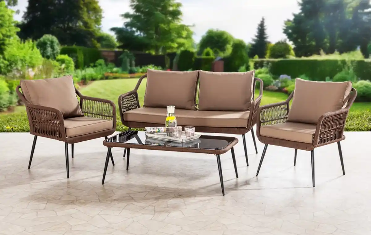 Bild 1 von 11tlg. Garten-Loungemöbel-Set CORDA aus Rope mit Polsterauflagen & Sicherheitsglasplatte