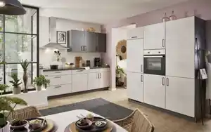 Express Küchen - Einbauküche Bailo, Beton steinweiß, inkl. Elektrogeräte