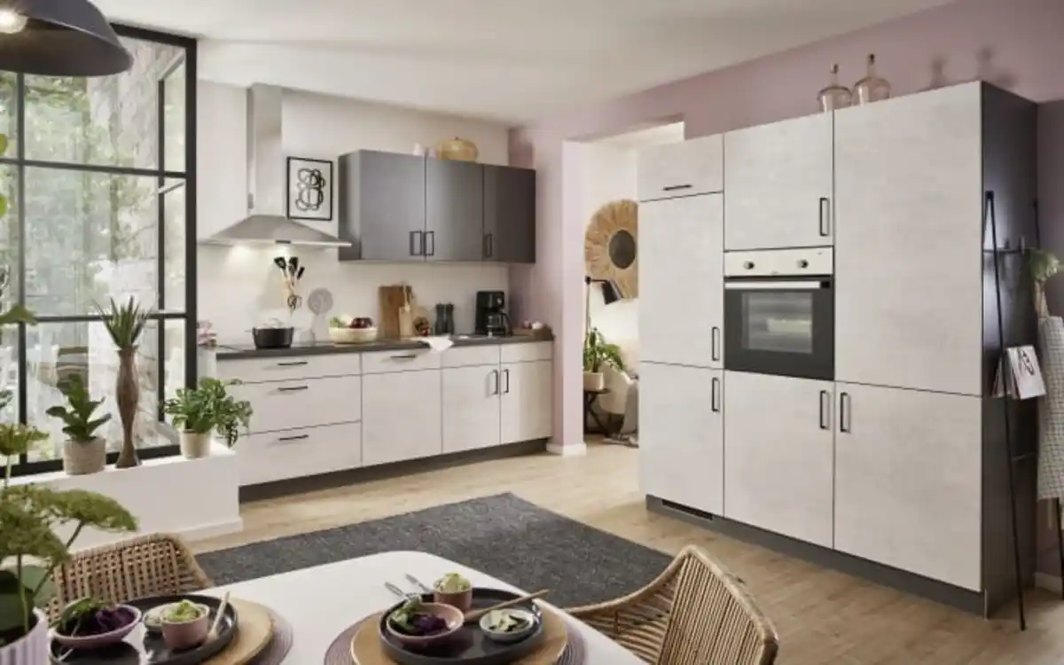 Bild 1 von Express Küchen - Einbauküche Bailo, Beton steinweiß, inkl. Elektrogeräte