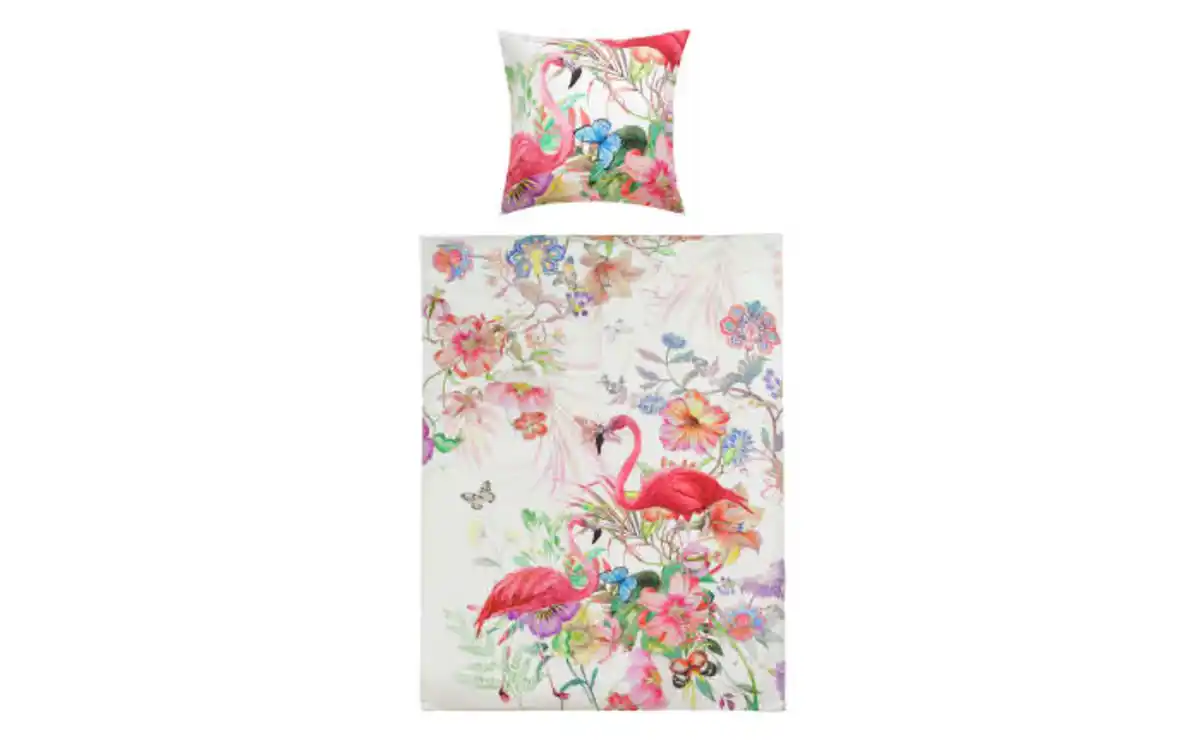 Bild 2 von Wendebettwäsche Satin Flora, weiß/violett, 135 x 200 cm