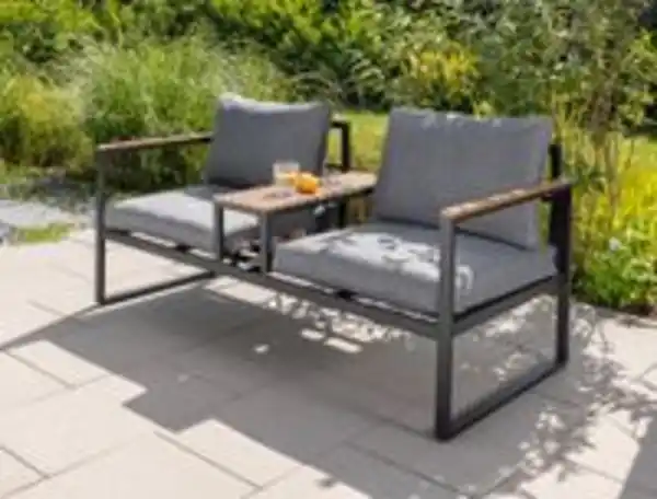 Bild 2 von Aluminium Gartensofa MANILA mit Tischablage aus Polywood & Polsterauflagen - Grau