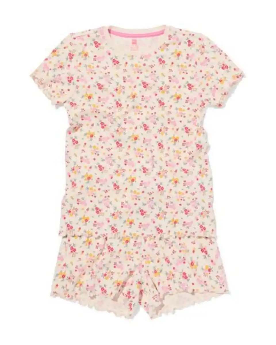 Bild 1 von Kinder-Kurzpyjama, gerippt, Blumen eierschalenfarben