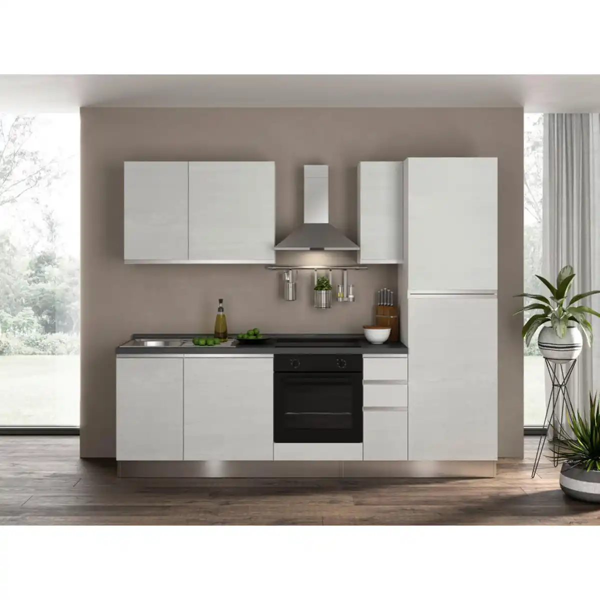 Bild 1 von Mid.you Küchenblock Moena, Ulme, Metall, 3 Schublade(n) Schubladen, seitenverkehrt montierbar, nur wie online abgebildet bestellbar, 255 cm, Made in Italy, vormontierter Korpus, Küchen, Küchenzeil