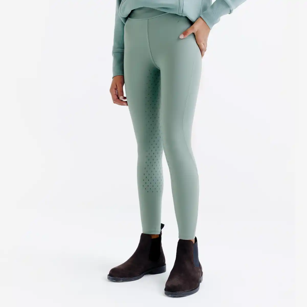 Bild 1 von FOUGANZA Reitleggings 500 Full Grip Kinder graugrün