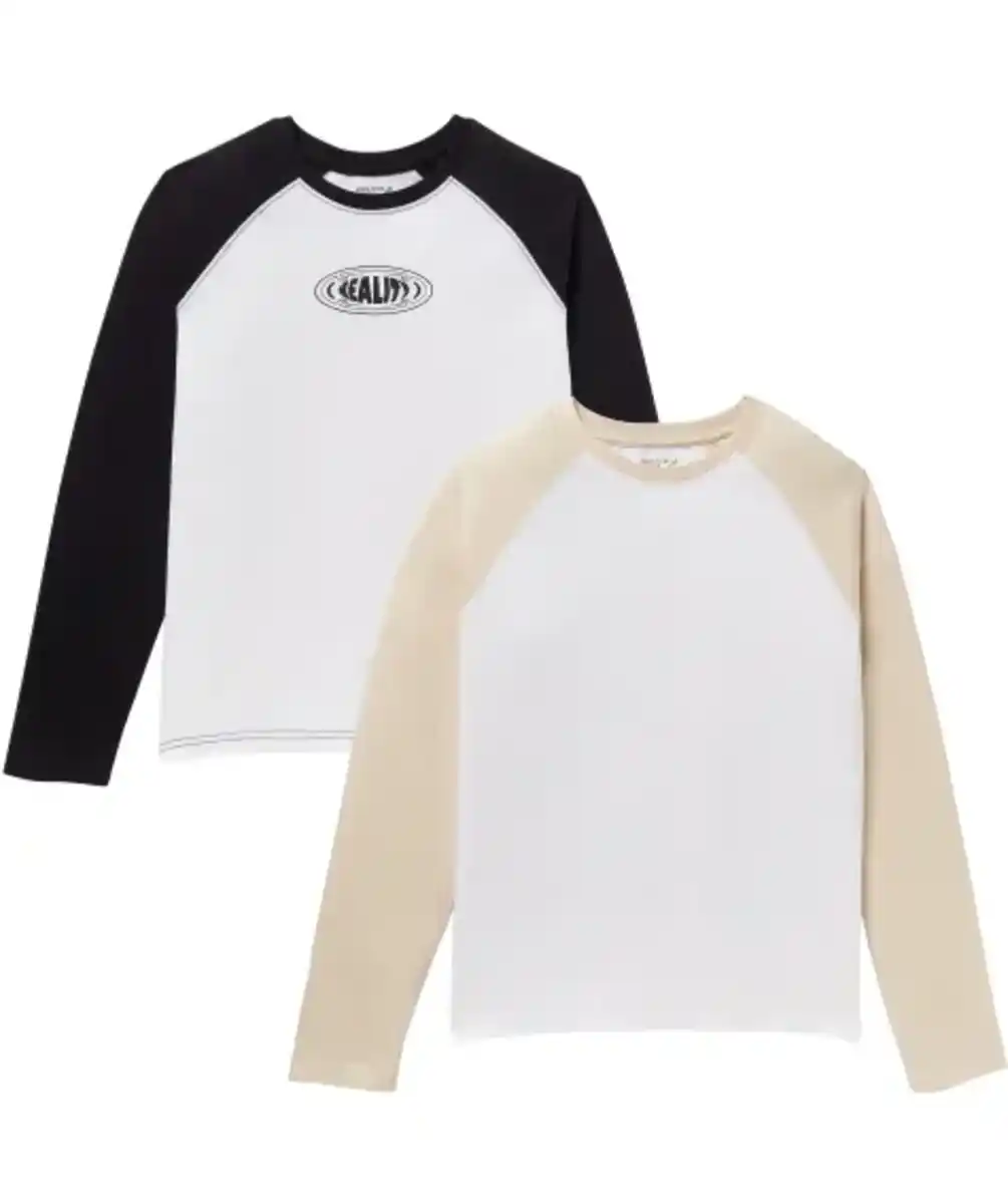 Bild 1 von Langarmshirts aus Baumwolle, schwarz/beige