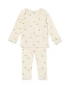 Baby-Pyjama zum Mitwachsen, gerippt, mit Tieren eierschalenfarben