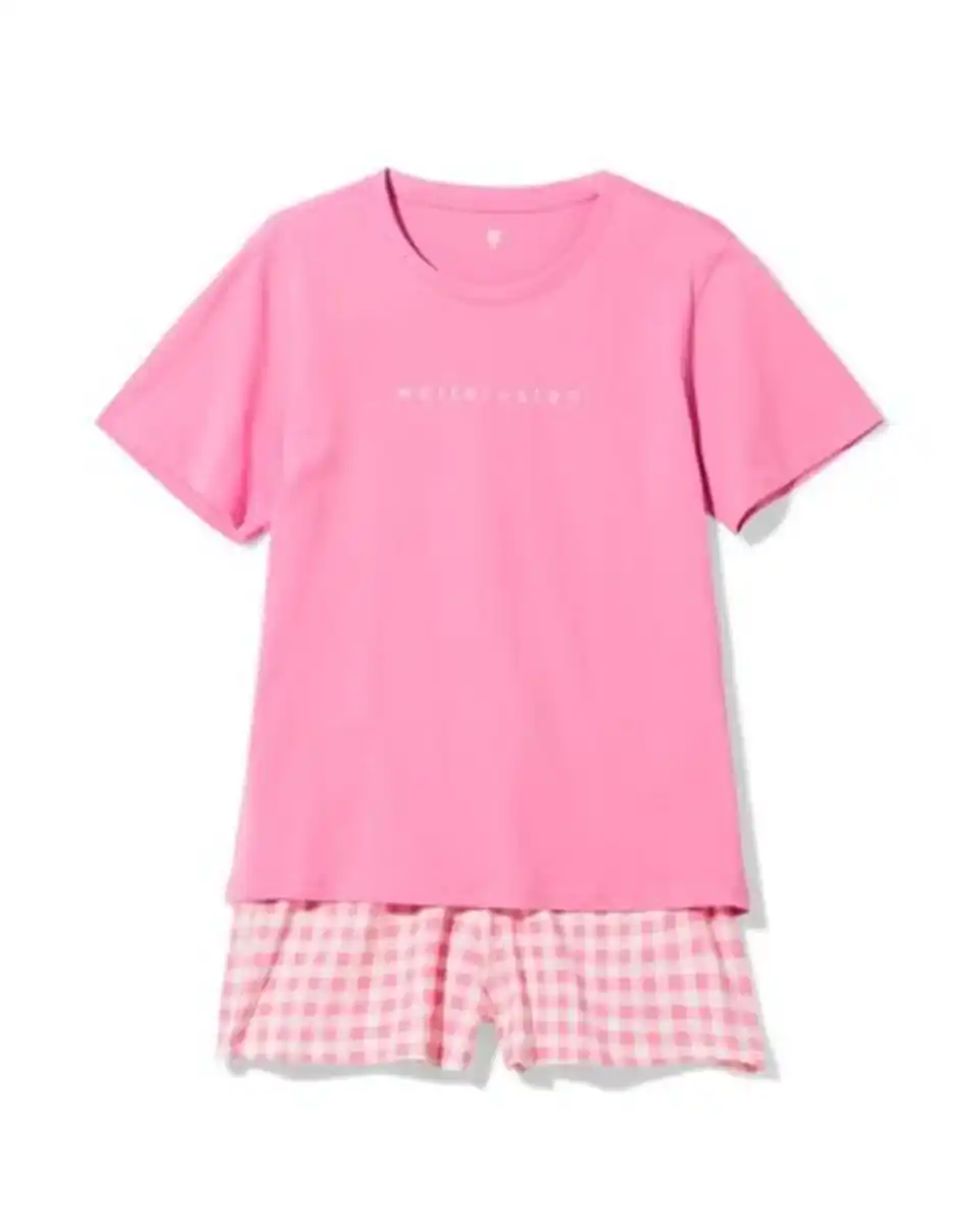 Bild 2 von Damen-Kurz-Pyjama aus Jersey, kariert rosa