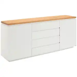 Novel Sideboard, Weiß, Eiche, Holz, Holzwerkstoff, Eiche, massiv, 4 Fächer, 4 Schublade(n) Schubladen, 195x82x41.5 cm, Bsci, Beimöbel erhältlich, stehend, Holzmöbel, Kleinmöbel Holz, Holzkommod
