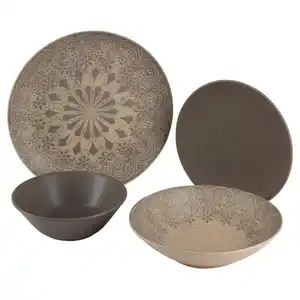 Novel Kombiservice, Graubraun, Keramik, 24-teilig, Mandala, 500 ml, Lfgb, lebensmittelecht, Essen & Trinken, Geschirr, Geschirr-Sets, Kombiservice