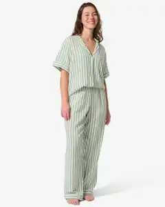 Damen-Pyjamahose aus Seersucker, gestreift grün