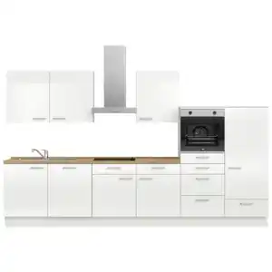Nobilia Küchenblock Flash, Eiche, Weiß Hochglanz, Metall, 7 Schublade(n),1 Schublade(n) Schubladen, nur wie online abgebildet bestellbar, 360 cm, Blauer Engel, Pefc, Goldenes M, Made in Germany, DG