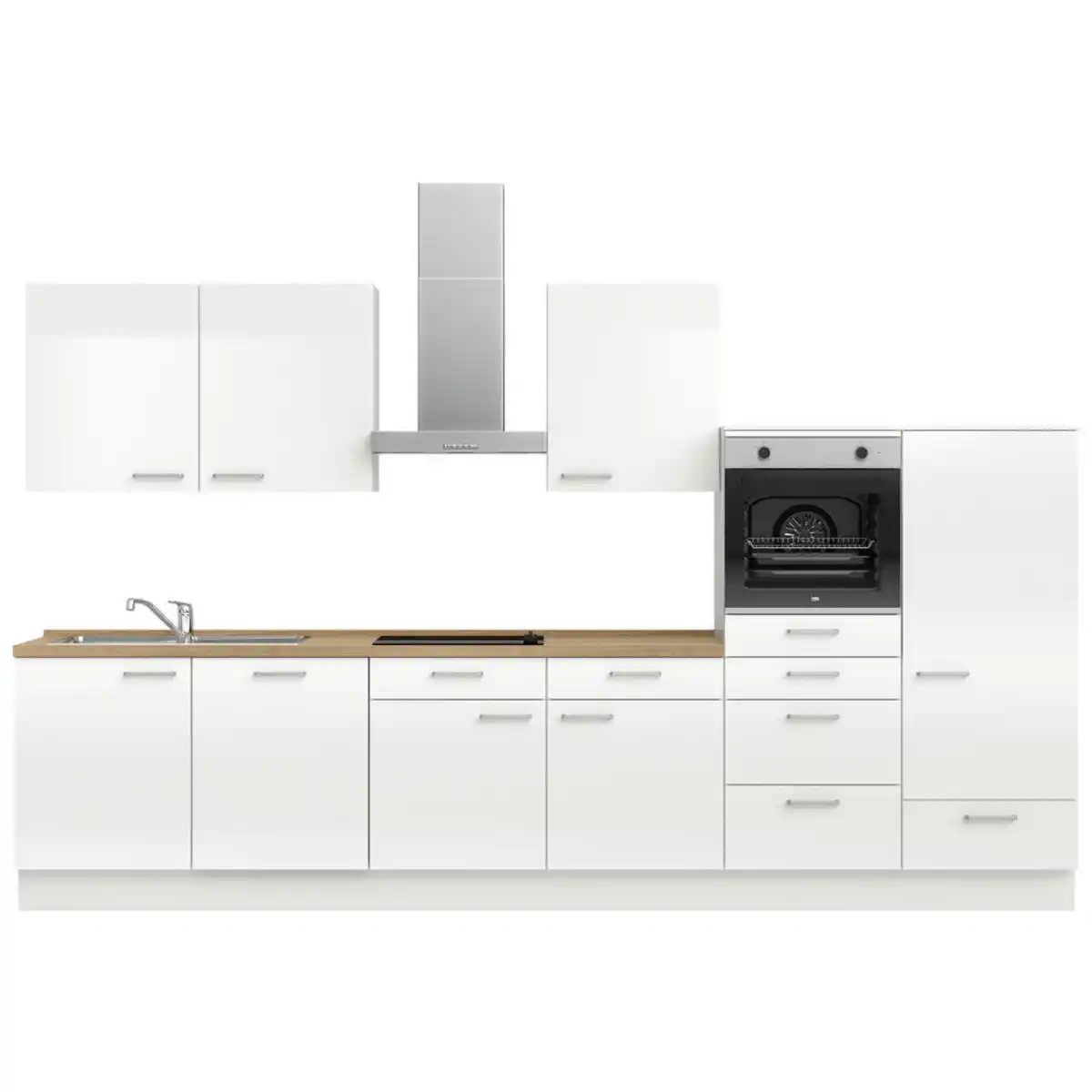 Bild 1 von Nobilia Küchenblock Flash, Eiche, Weiß Hochglanz, Metall, 7 Schublade(n),1 Schublade(n) Schubladen, nur wie online abgebildet bestellbar, 360 cm, Blauer Engel, Pefc, Goldenes M, Made in Germany, DG