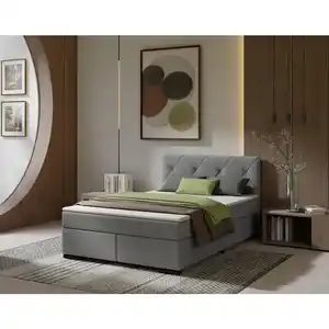 Mid.you Boxspringbett, Hellgrau, Textil, Kiefer, massiv, H3, Höhe ca. 16 cm, 140x200 cm, Stoffauswahl, Topper durchgehend, in verschiedenen Größen erhältlich, Schlafzimmer, Betten, Boxspringbette