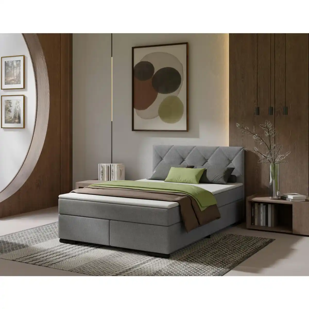 Bild 1 von Mid.you Boxspringbett, Hellgrau, Textil, Kiefer, massiv, H3, Höhe ca. 16 cm, 140x200 cm, Stoffauswahl, Topper durchgehend, in verschiedenen Größen erhältlich, Schlafzimmer, Betten, Boxspringbette