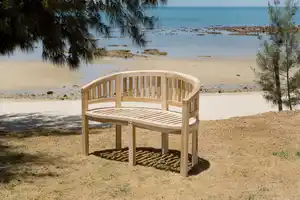 Gartenbank 2-Sitzer halbrund Naturfarben Teakholz, Naturfarben