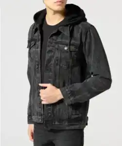 Jeansjacke mit Kapuze aus Sweatstoff, Denim black
