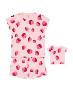 Kinder-Kurzpyjama Erdbeeren rosa