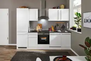 Küchenblock Jazz mit Geräten ca.280cm Weiß Hochglanz, Weiß Hochglanz, Weiß