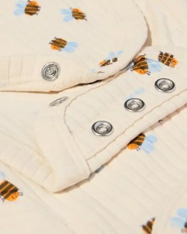 Bild 2 von Mitwachsender Newborn-Wickelstrampler, gerippt, mit Tieren ecru