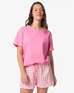 Damen-Kurz-Pyjama aus Jersey, kariert rosa