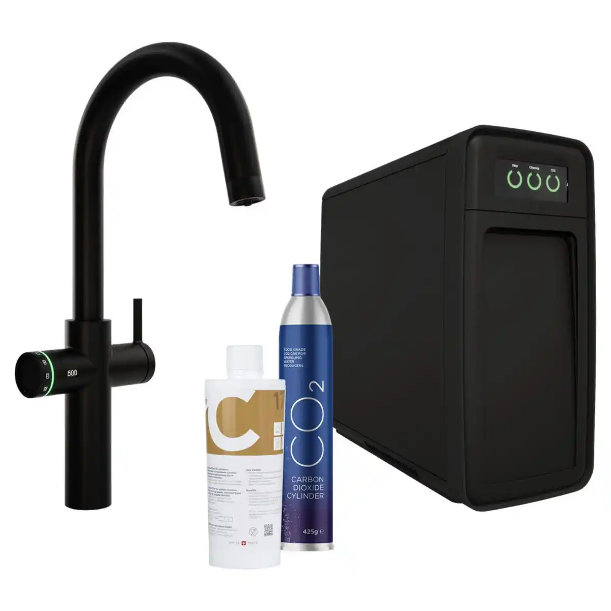 Bild 1 von Küchenarmatur, Schwarz, Metall, Kunststoff, 20x43.9x51.6 cm, Antikalk-Strahlregler, eingebautes Geräteabsperrventil, flexible Anschlussschläuche, Sprudelwasser, Küchen, Küchenausstattung, Küche