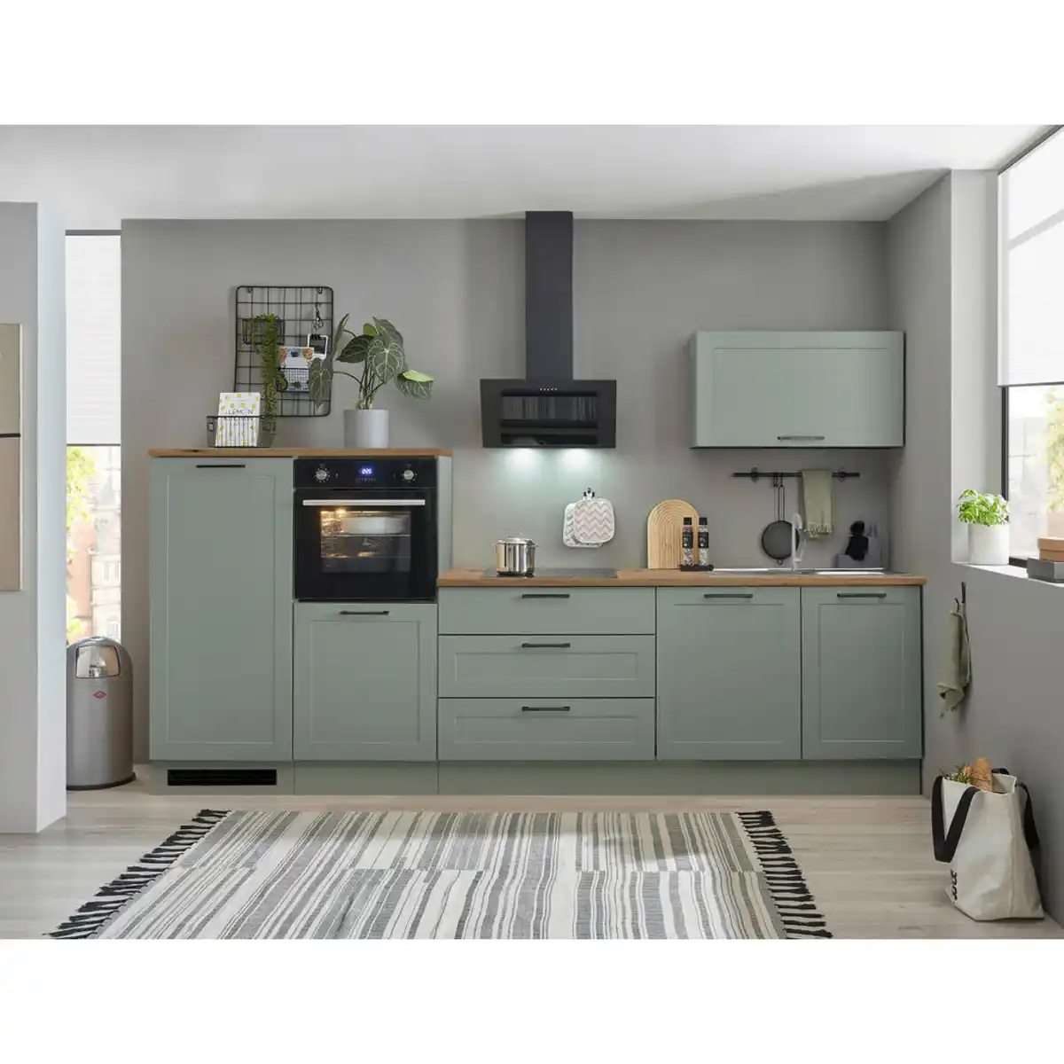 Bild 1 von P & B Küchenblock Marseille green2, Grün, Eiche Artisan, Metall, 1 Schublade(n),3 Schublade(n) Schubladen, 320 cm, höhenverstellbare Füße, Küchen, Küchenzeilen & Küchenblöcke, Küchenzeilen