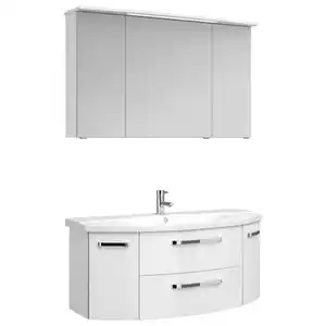 Sadena Badezimmer 4010, Weiß Hochglanz, Metall, 3-teilig, 6 Fächer, 2 Schublade(n),2 Schublade(n) Schubladen, F, 120.5 cm, Made in Germany, hängend, erweiterbar, Typenvielfalt, Badezimmer, Badmöb