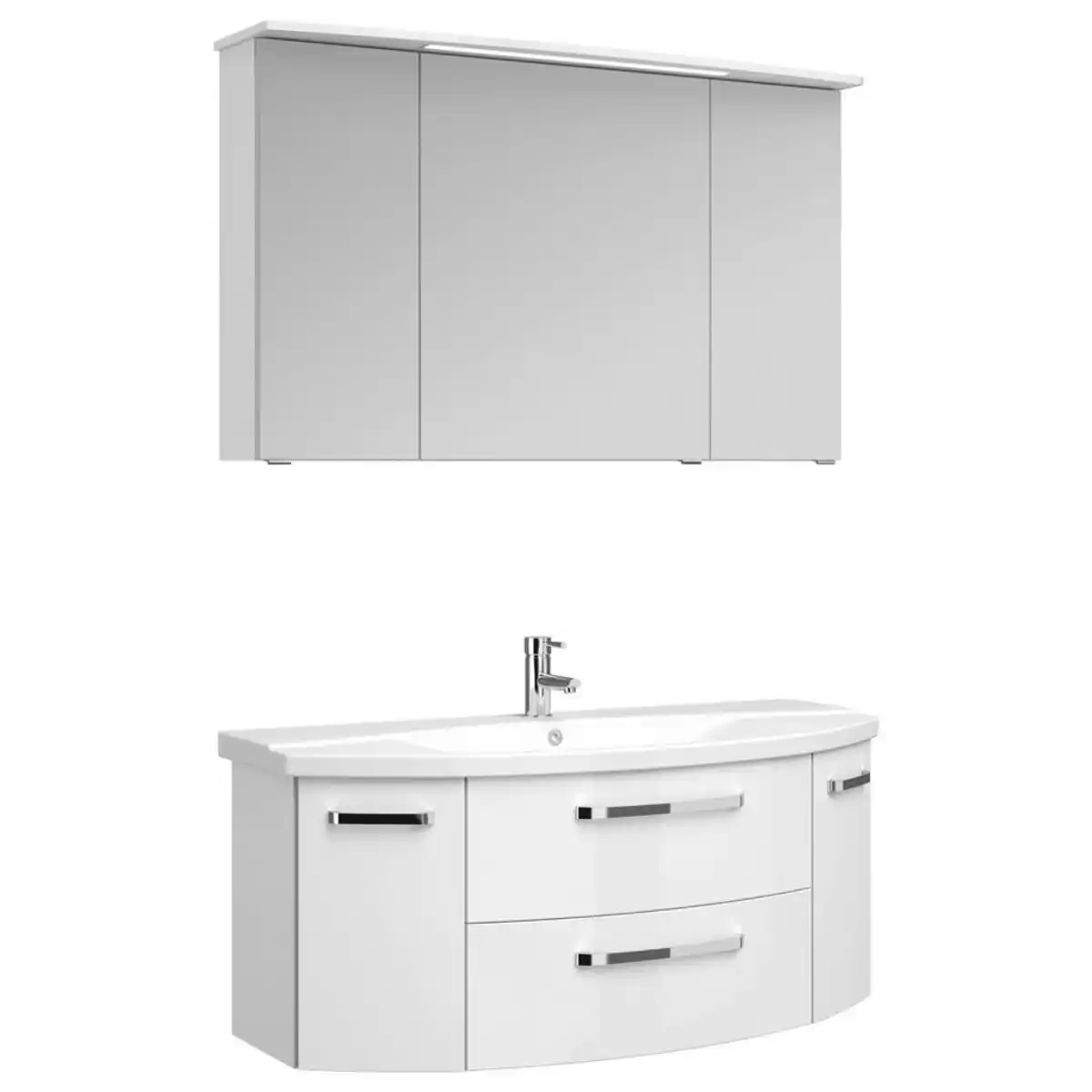 Bild 1 von Sadena Badezimmer 4010, Weiß Hochglanz, Metall, 3-teilig, 6 Fächer, 2 Schublade(n),2 Schublade(n) Schubladen, F, 120.5 cm, Made in Germany, hängend, erweiterbar, Typenvielfalt, Badezimmer, Badmöb