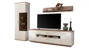 Wohnwand weiß - Viking Oak 295 cm LED-Beleuchtung - PALERMO