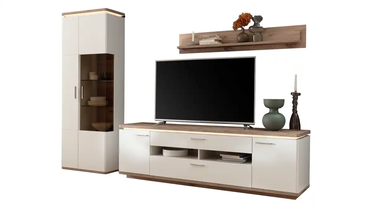 Bild 1 von Wohnwand weiß - Viking Oak 295 cm LED-Beleuchtung - PALERMO