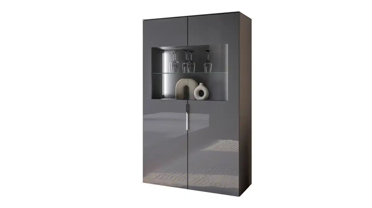 Bild 1 von Vitrine mit Beleuchtung anthrazit - Glasfront - Breite 90 cm - SANTORIN