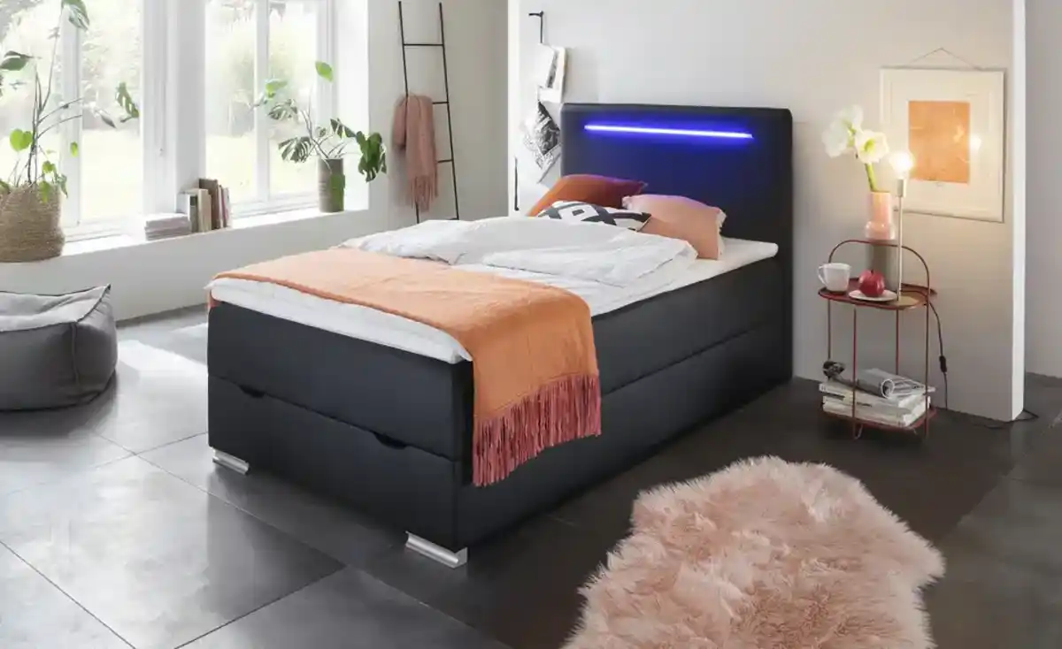 Bild 2 von Boxspringbett mit LED-Beleuchtung, Lederoptik, 120/200 cm