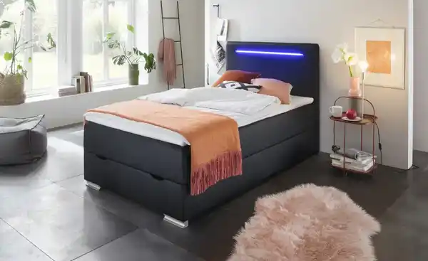 Bild 2 von Boxspringbett mit LED-Beleuchtung, Lederoptik, 120/200 cm