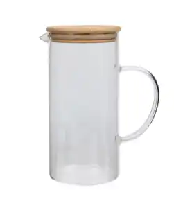 Glaskrug mit Bambusdeckel, transparent