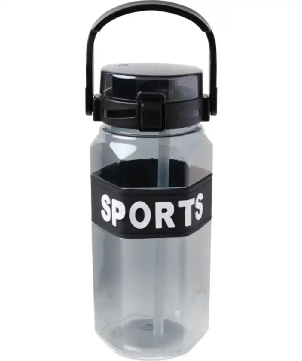 Bild 1 von Trinkflasche mit Strohhalm, schwarz