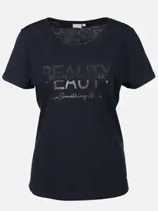 Damen Shirt mit Glitzerprint und Glitzersteinchen Marine