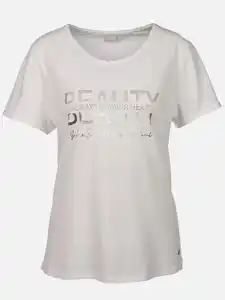 Damen Shirt mit Glitzerprint und Glitzersteinchen Weiß